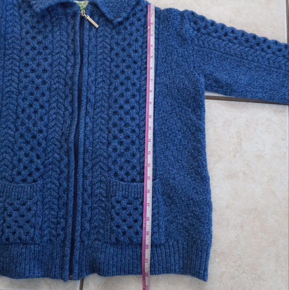 Shades Of Aran 100% Merino Wool Zip Up Cardigan Blue L - Picture 13 of 16